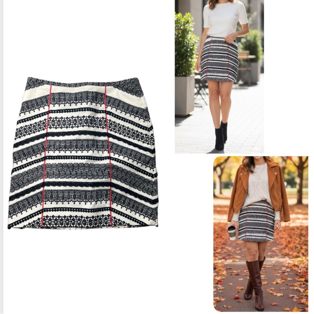 Anthropologie Tabitha Black  White and‎ Red Mini Skirt with Lace detail